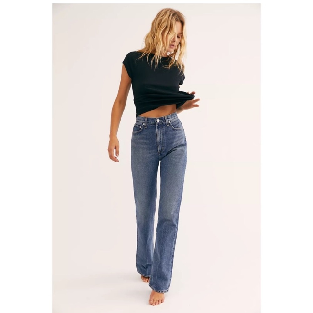 Agolde High Rise Straight Leg Jeans in Medium Blue